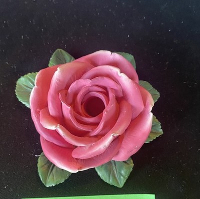 Vintage Delicate Porcelain Dark Coral & Yellow Rose Bud Figurine Shelf Sitter