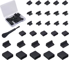 30x USB Dust Cover Port Plugs, 6 Types Silicone Cap 30 PACK, Black 