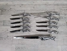 1976 Bruce Fox Charging Bull Steak Knife Set & Carving Set 11 Piece Set Germany