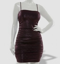 Emerald Sundae Juniors' Women's Purple Glittered Ruched Bodycon Dress Size XS