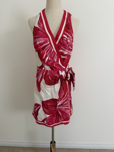 Sheike Antigua Floral Wrap Mini Dress Size 10 pink red white