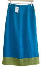 Vintage Talbots Irish Linen Maxi Skirt Sz 10P Blue Green Colorblock Classic NWT