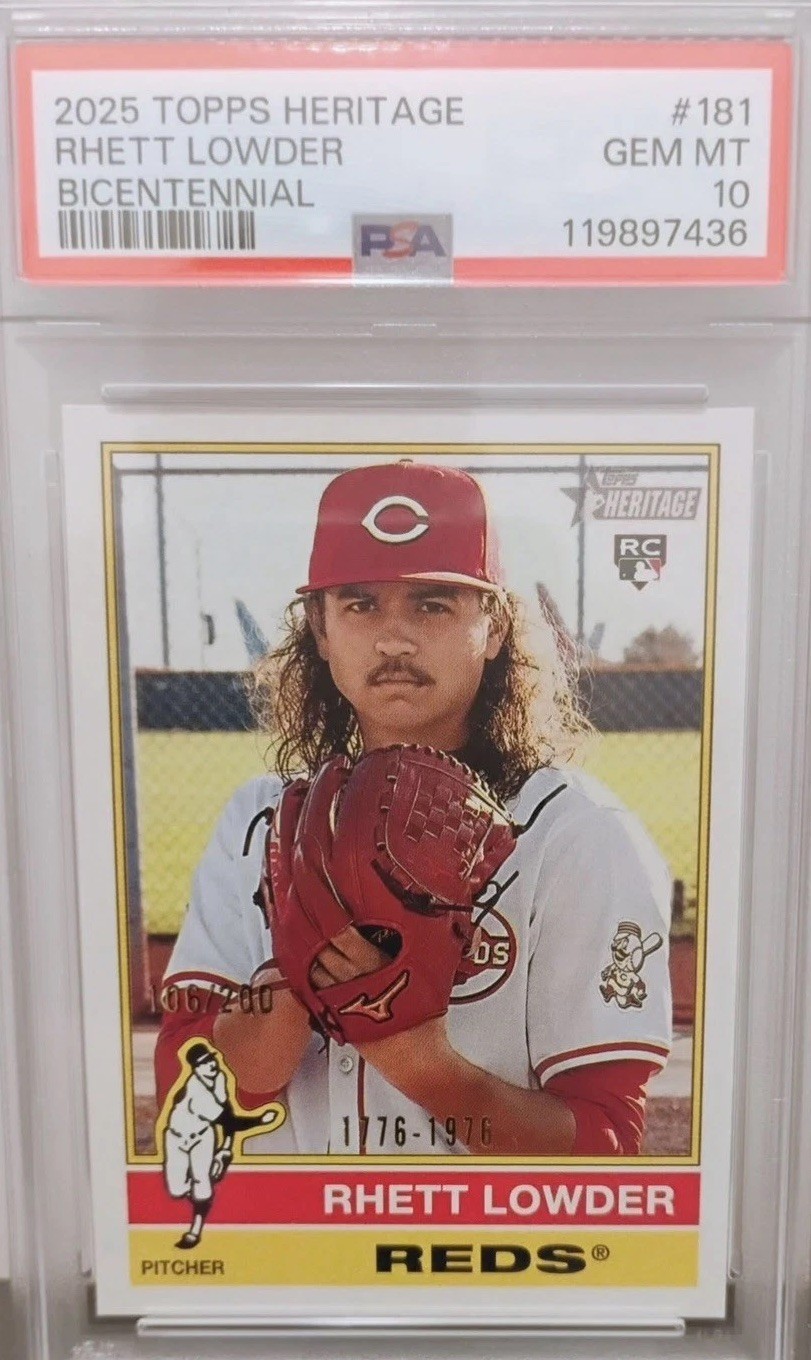 2025 Topps Heritage Rhett Lowder #181 Bicentennial /200 RC Card PSA 10 Gem Mint