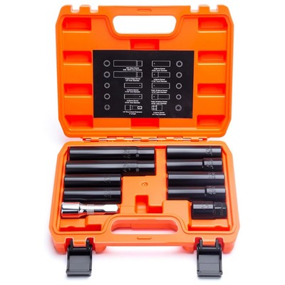Dynofit Spline Lug Nuts Socket Set (10Pcs) with 1/2'' Drive Impact Square End for