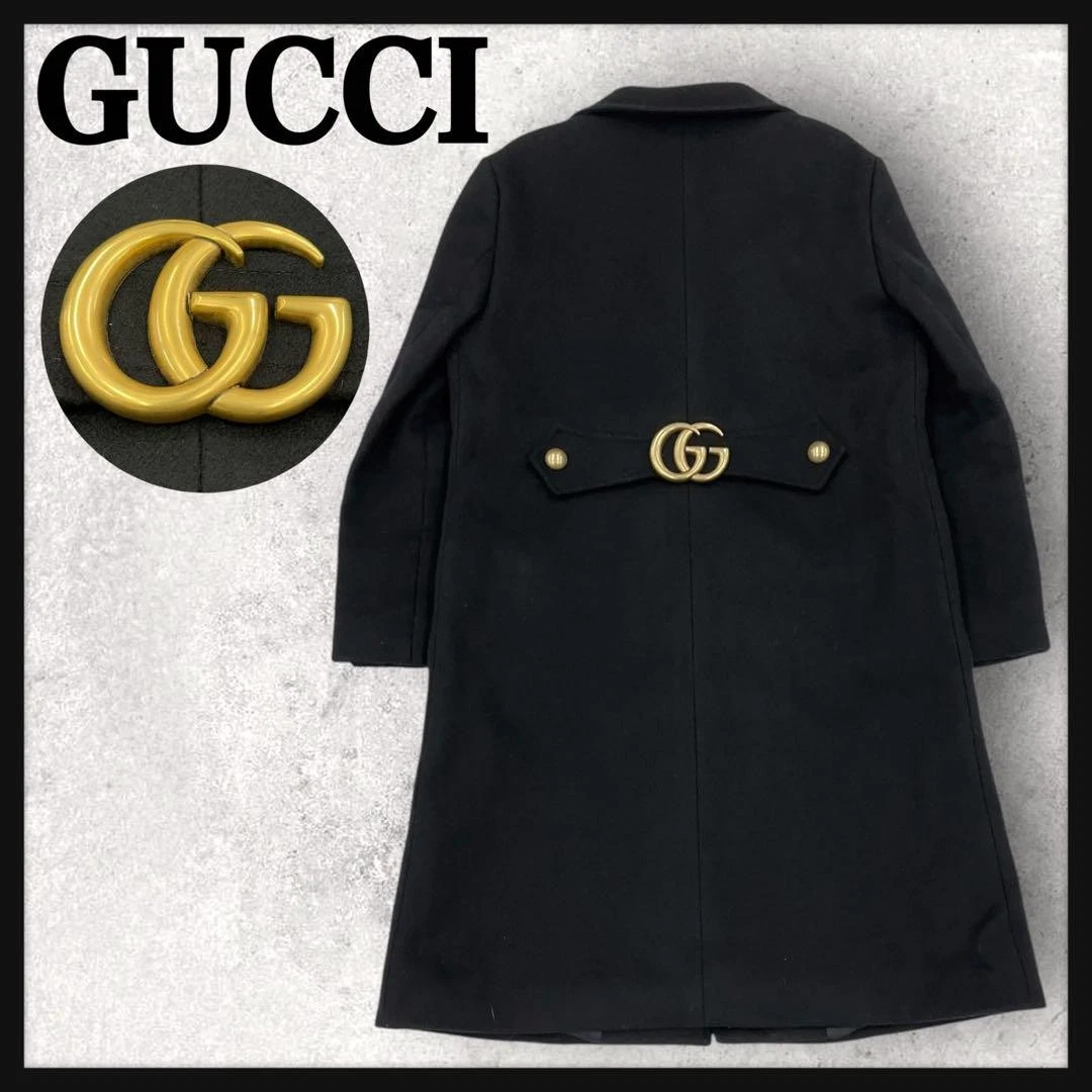 10857 Gucci Marmont Manteau Printemps Laine Noir Gg Ceinture