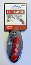 SEARS CRAFTSMAN #38000  NOS Folding Lockback Utility Knife w/Belt Clip *RED*