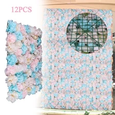 12PCS Artificial Flower Wall Panel White Hydrangea Rose Wedding Backdrop Decor