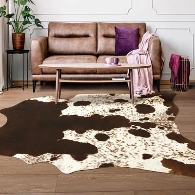 COWHIDE RUG Alfombra de piel de vaca de 3,6 x 2,3 pies para sala de estar y dormitorio