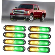 1200T Emergency Strobe Grille Lights: 8pcs 12 LED Sync Feature Amber/Green