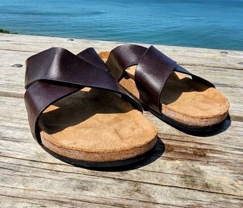 Abercrombie & Fitch men's Crossover Cork Slides faux leather flip flops US 11 - Picture 8 of 11