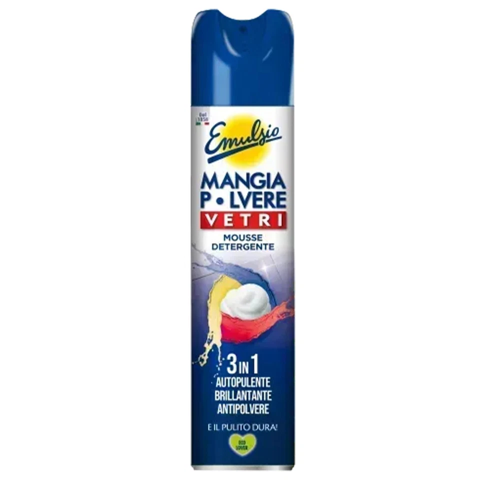 EMULSIO MANGIAPOLVERE MOUSSE DETERGENTE VETRI 400ML 3 IN 1 ANTIPOLVERE LUCIDANTE