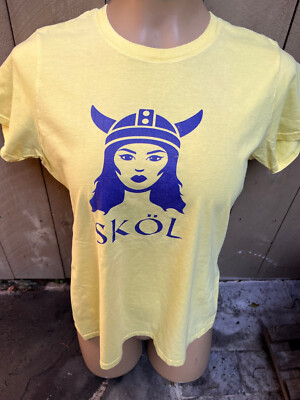 SKOL Female Viking Shield -Maiden  Graphics YELLOW Tshirt - Women's Sz S