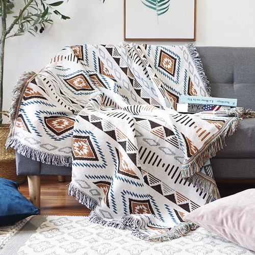 180x180cm Polyester Bohemian Throw Rug Couch Lounge Sofa Blanket Bed Two Sides - Picture 2 of 8
