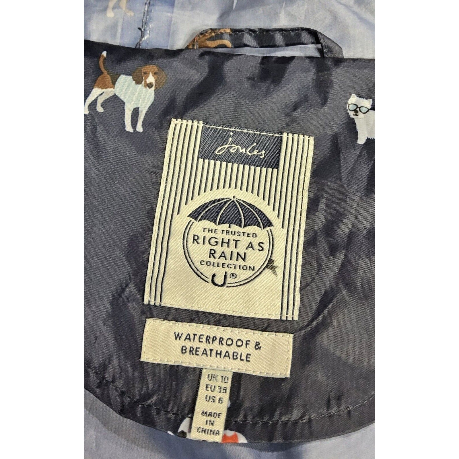 Womens US Sz 6 Joules Right As Rain Navy Dogs Golightly Waterproof