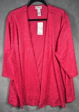 Catherines Open Front Shirt Poly Spandex 3/4 Sleeve  Pink Sz 2X 22/24 NEW