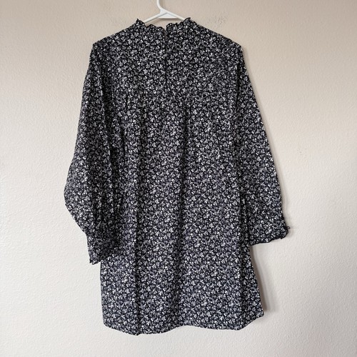 Mini Abito Zara Stampato Popeline Manica Lunga Cottagecore Nero Bianco Medium - Foto 6 di 8