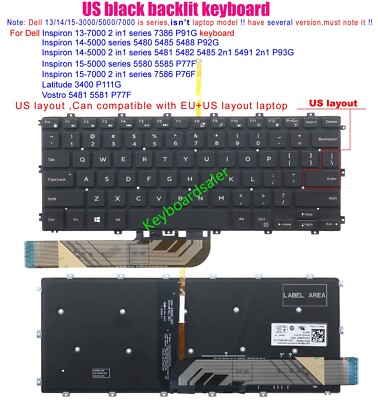 US Backlit Keyboard for Dell Inspiron 5580 5585 7586 5480 5485
