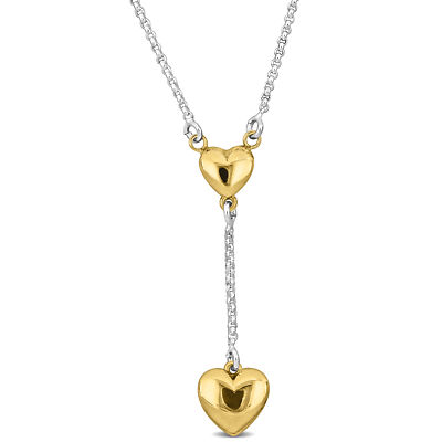 Amour Two-Tone Yellow and White Drop Heart Charm Necklace - 16.5+1 in.