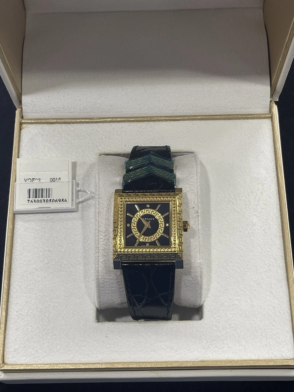Orologio donna Versace DV25 quadrato quadrante diamantato tono oro NUOVO IN SCATOLA