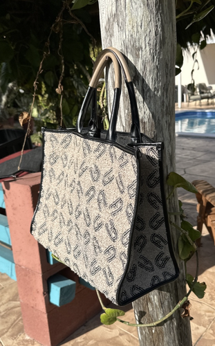 FURLA OPPORTUNITY L TOTE LOGO PRINT SHOULDER BAG PURSE LEATHER BOTTOM & TRIM - Picture 2 of 17
