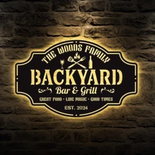 Personalized Backyard Pool Metal Sign LED Light, Outdoor Wall Art Decor Pool Art