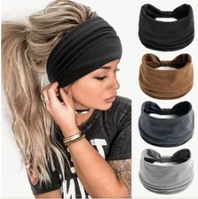 Women's Yoga Wide Headband Ladies Elastic Boho Hair Band Sports Turban Head Wrap