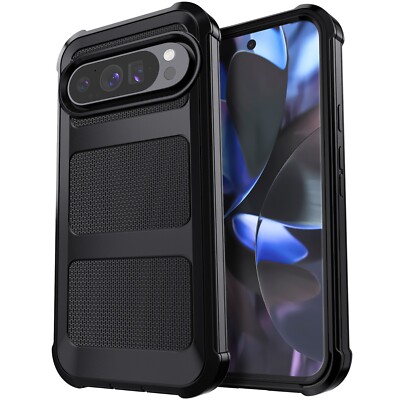 Black Case For Google Pixel 9/9 Pro XL Rugged Hybrid Dual Layer Phone Hard Cover