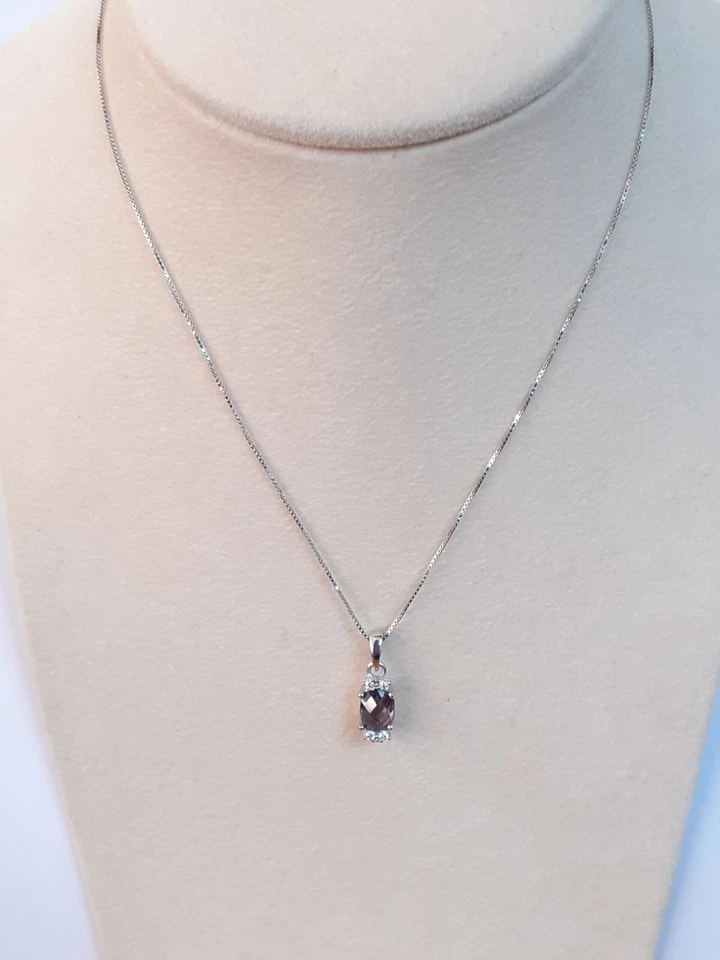 collana donna ragazza argento 925 anallergico rodiato zircone viola e bianco - Immagine 4 di 4