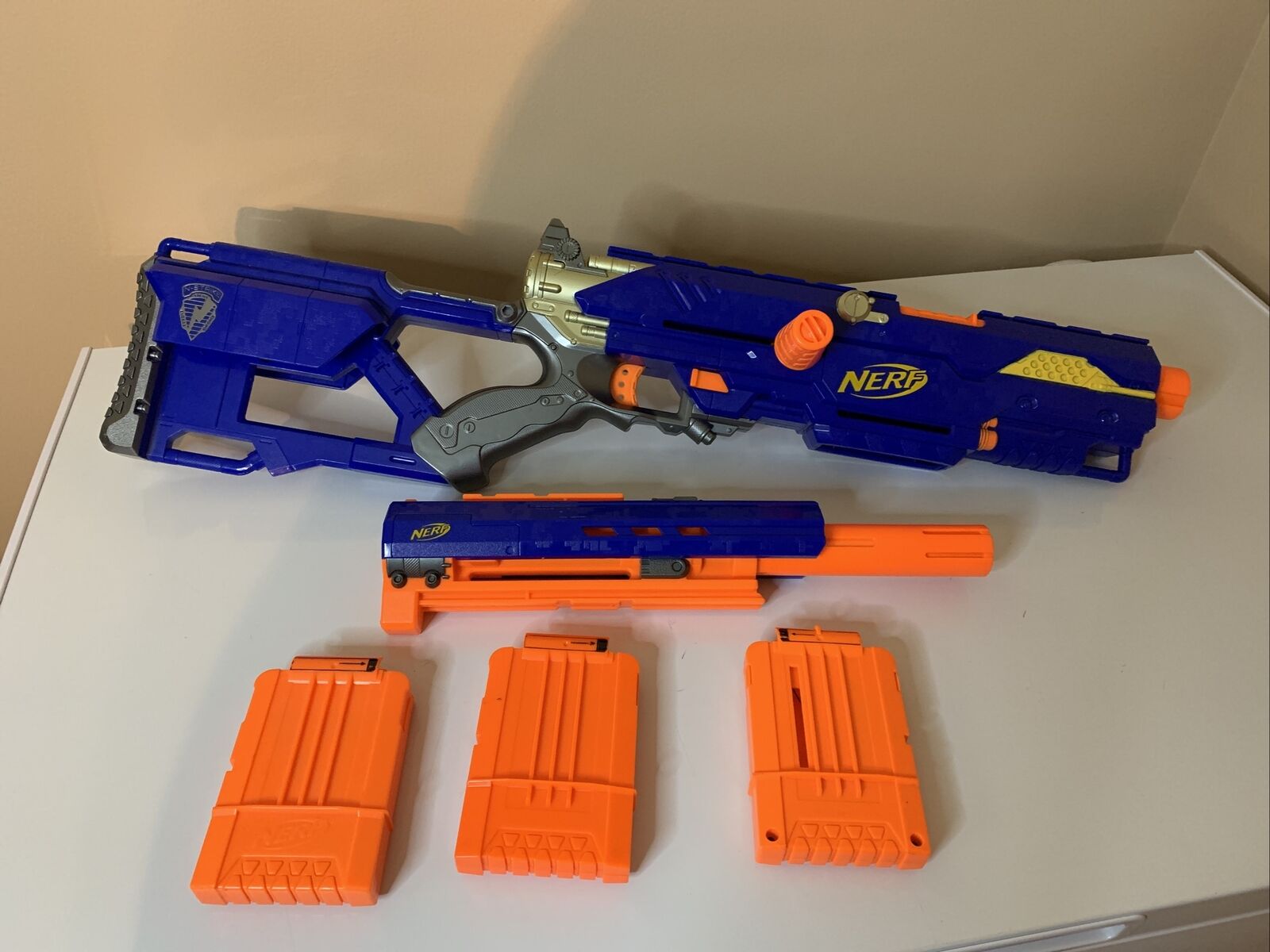 Nerf LongStrike CS-6 Sniper Rifle. With Barrel, Extended Mags And RARE  Sight