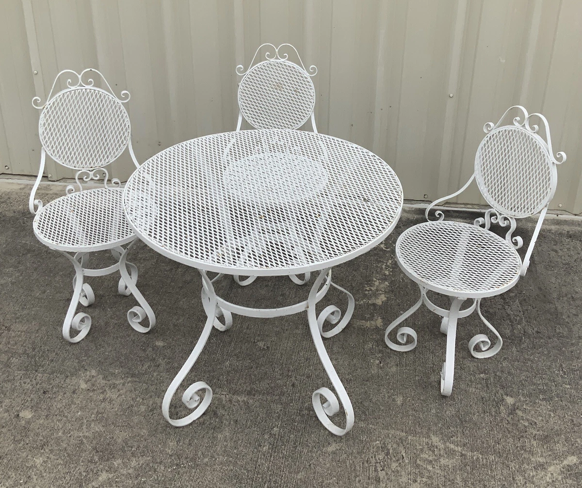 Wrought IRON Bistro SET Table 3 Chairs Garden Antique Patio Furniture