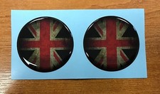 2 x DISTRESSED UNION JACK FLAG Stickers/Decals - 19mm Diameter - GLOSS DOMED GEL