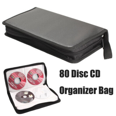 80 Disc CD Holder DVD Case Storage Wallet VCD Organizer Faux Leather Zipper Bag