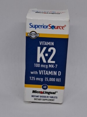 Superior Source Vitamin K2 100mcg (MK-7) with Vitamin D 125mcg,60ct Exp 11/2025