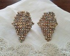 Vtg Signed MUSI Iridescent Aurora Borealis Rhinestone Shoe Clips Buckle