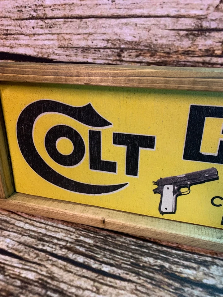 Rustic Style Colt Gun Hunting Wooden Sign Man Cave Framed - 10"x36" - Image 3 of 4