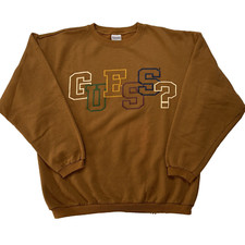 Guess Spell Out Sweatshirt Brown Adult One Size Made In USA Vintage RARE