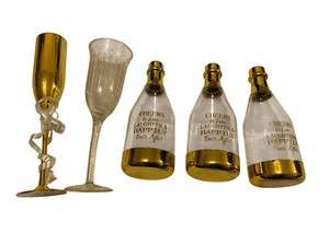Lot of 5 Engagement Party Decorations Mini Champagne Flutes Bottles Anniversary