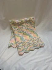 Baby Kids Crochet Afghan Blanket Pink Green Pastel Rainbow Handmade 30x38”
