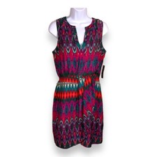 NEW SMALL CHARLIE JADE FUCHSIA PINK COLORFUL BOHO PRINT SLEEVELESS DRESS HENLEY