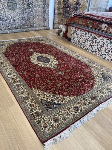 Persian Kashmir Hand Knotted Silk on Silk Rug Carpet, Oriental Decor 290x172 - Picture 11 of 12