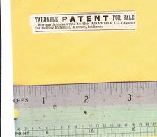 1887 Valuable Patent For Sale Advertisement