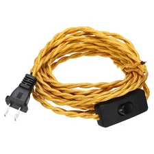 15Ft 18/2 Cloth Covered Lamp Cord with Plug with Stripped Ends Golden