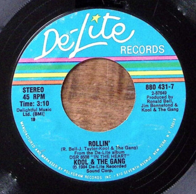 KOOL & THE GANG ROLLIN/MISLED DE-LITE RECORDS VINYL 45 53-77
