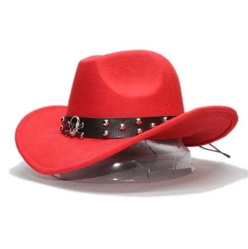 Red Western Skull Cowboy, Cowgirl Hat, Men Women Retro Wide Brim - Picture 5 of 6