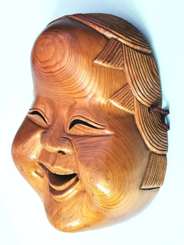 VTG JAPANESE HAND SCULPTED HINOKI WOOD OKAME OTAFUKU ONI HANNYA NOH WALL MASK - Picture 8 of 10