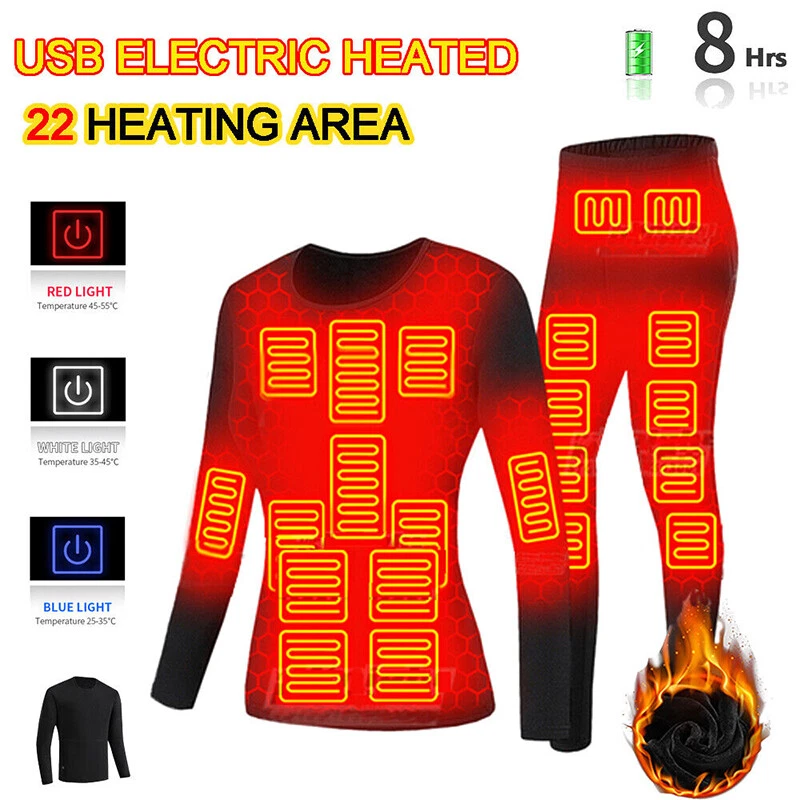 USB Electric Heated Underwear Thermal Pyjamas Winter Long Johns Top Bottom  Pants