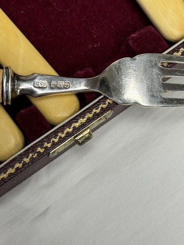 Vintage Asprey & Co. Ltd. set pesci argento con manici in osso - scatola originale montata - Foto 9 di 10