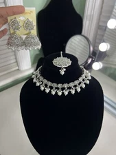 South Asian Silver Polki Tikka Set With Jhumka And Tikka