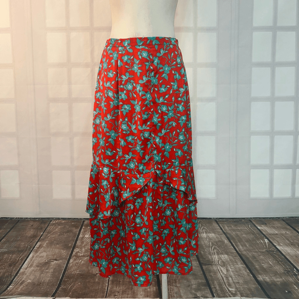Love, Whit. By Whitney Port Red Blue Floral midi Skirt Size Large