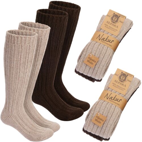 4 Paar Alpakasocken aus 100% Alpaka Wolle Dicke Lange Socken Grobstrick Strümpfe - Bild 1 von 40